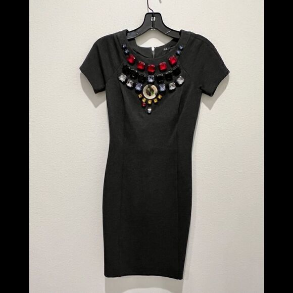 Women's Armani Exchange Gray Embellished Neck Mini Bodycon Dress sz 0 - Picture 1 of 5